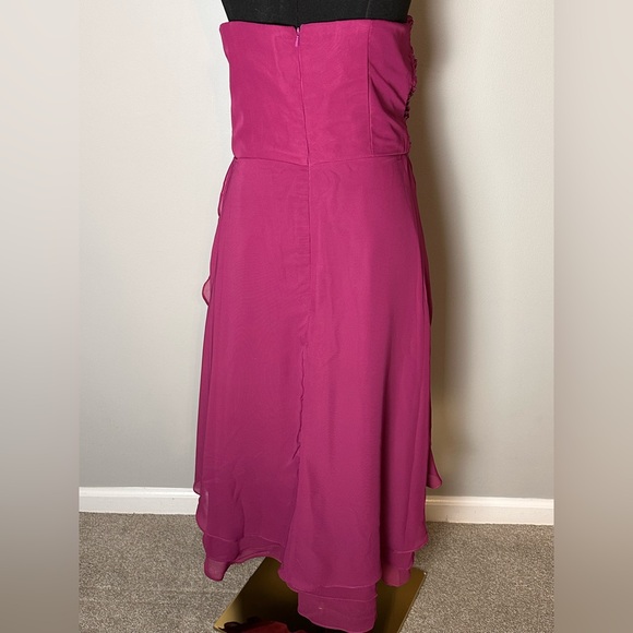 Raspberry evening gown.Never worn.Strapless high low dress. Chiffon pleated top - Picture 3 of 3
